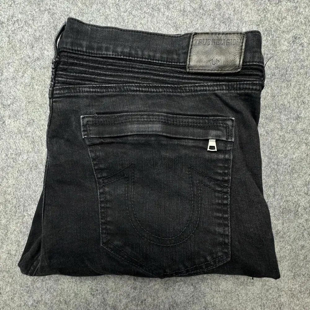 True Religion Geno Relaxed Slim Jeans Mens 42x30 Black Biker Cargo Denim Pants